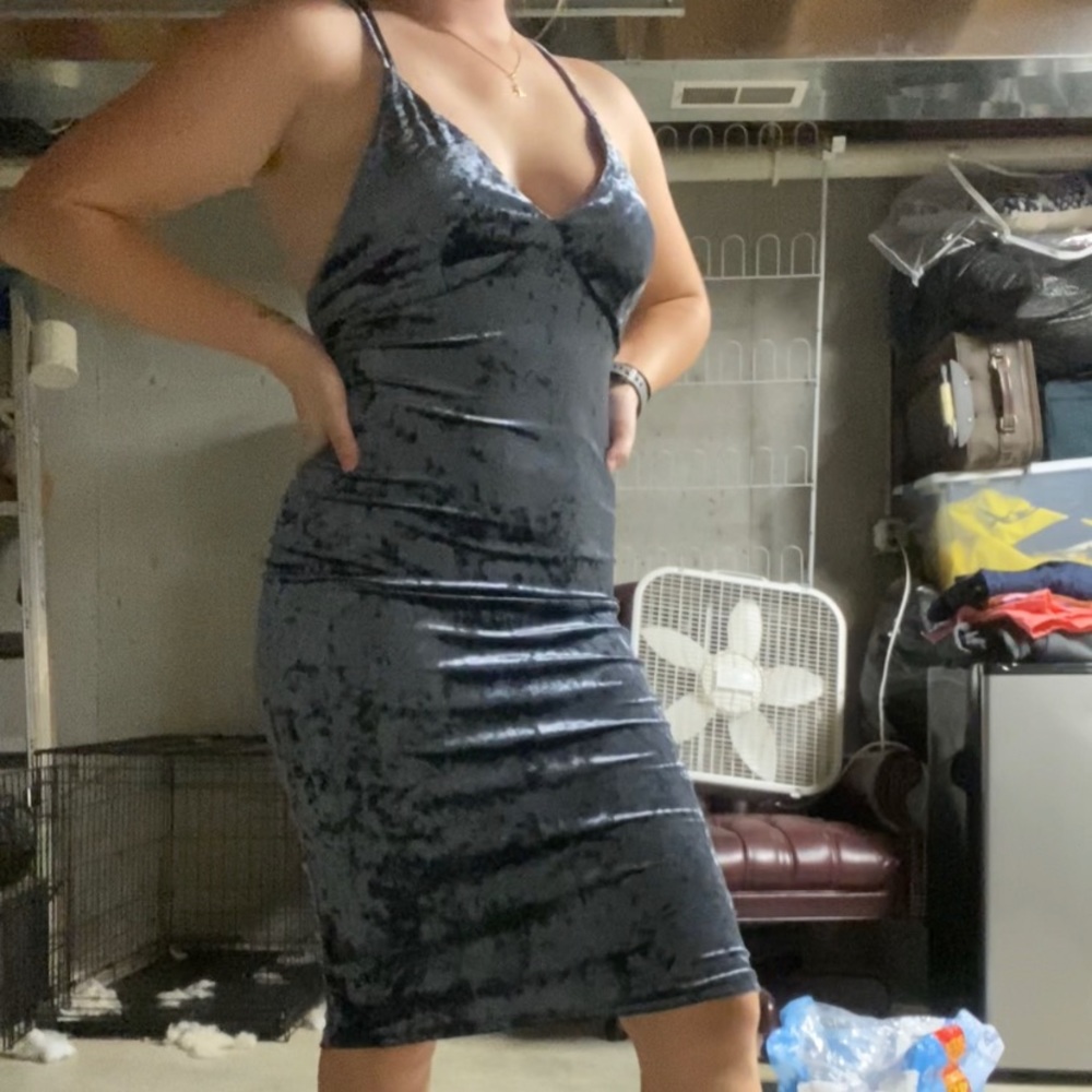 Windsor navy velvet strappy midi dress